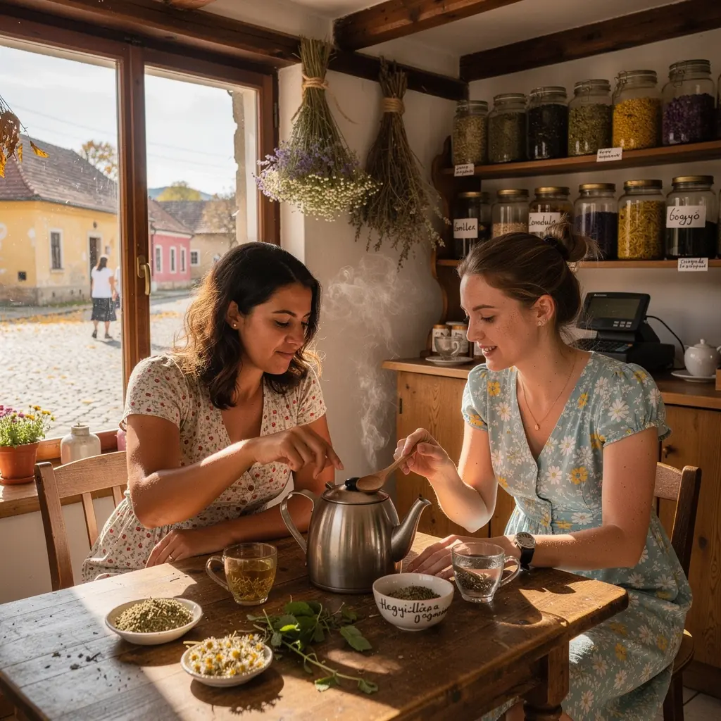 Különböző teafajták, mint a zöld tea és a gyümölcstea, egy polcon.
