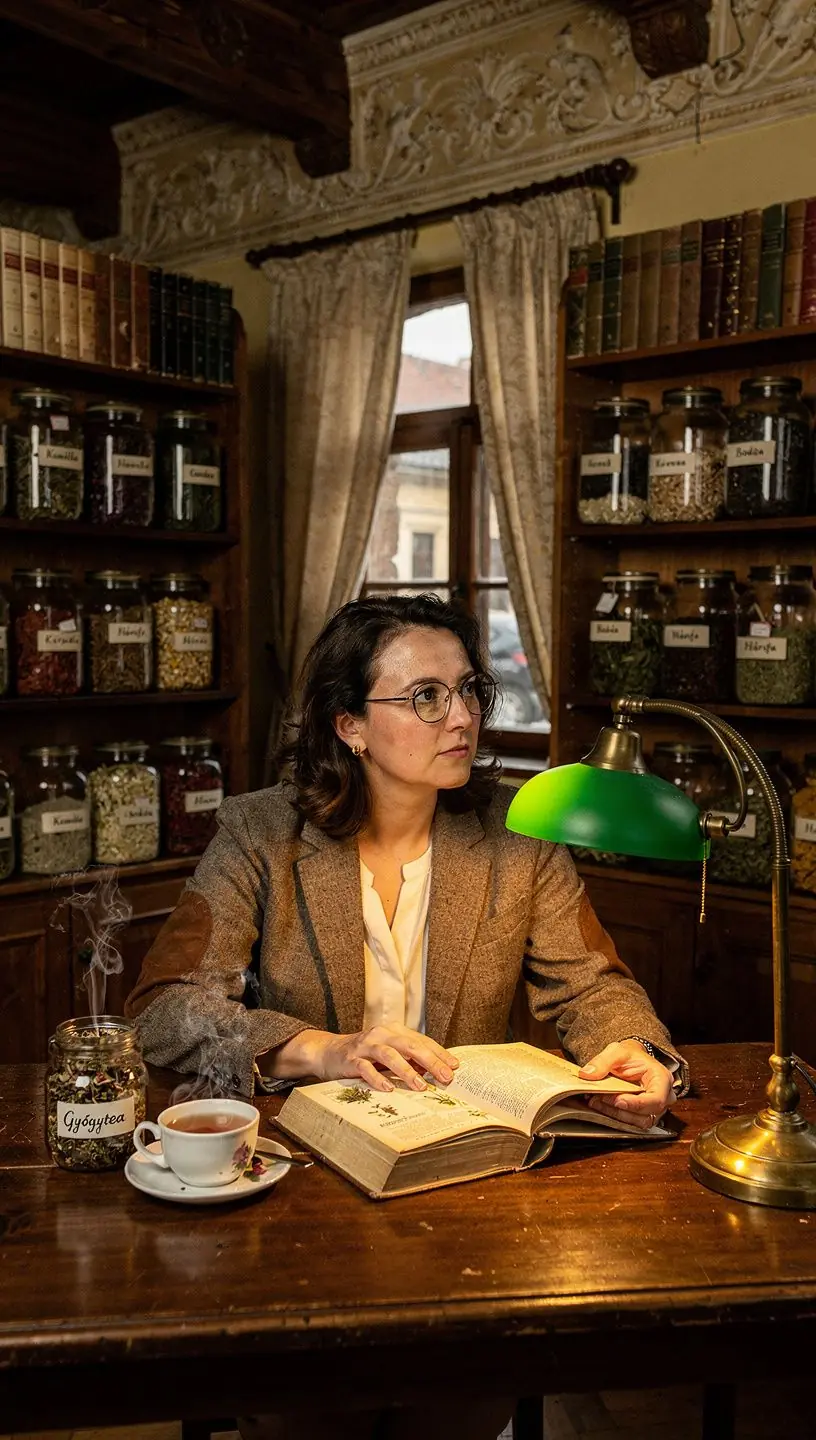 Gyógynövény tea különböző fajtái egy asztalon, színes teáscsészék mellett.